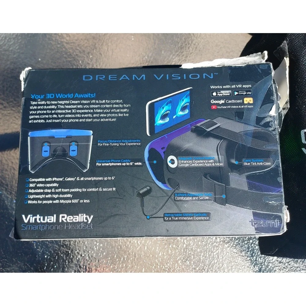 DREAM VISION Virtual Reality VR HEADSET All Smartphones Apps Retractable Earbuds